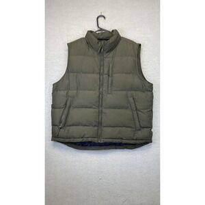 St. John's Bay Puffer Vest Mens‎ Large Green Quilted Zip Pockets Stand Collar